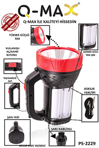 Q-MAX Yan Ledli Uzun Ömürlü Deprem,kamp Kullanımına Uygun El Feneri