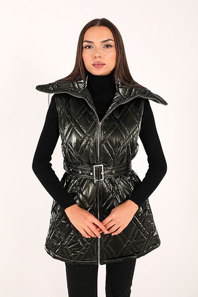 Melike Tatar Dark Green Inflatable Scalloped Vest 32-3402