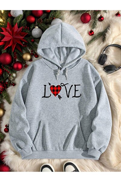 Eritqaa Love Printed Hooded Sweatshirt Hoodie