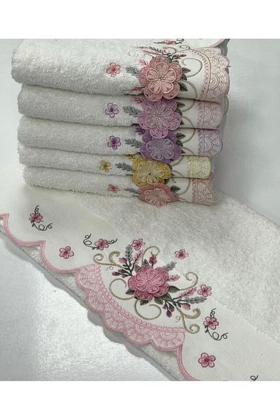 Nurpak Set of 6 Sena Bamboo 3D Embroidered 30X50 Towels
