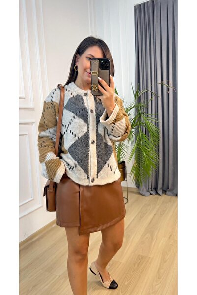 kubraozbeybutik Kahverengi Deri Şort Etek