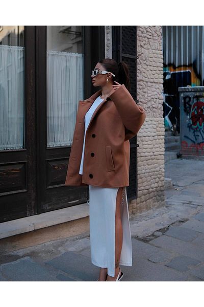 FMN Collection Women's Gabardine Stamp Coat - Button Detail, Pocket, Lined, Mid-Length Trend Pinterest Coat