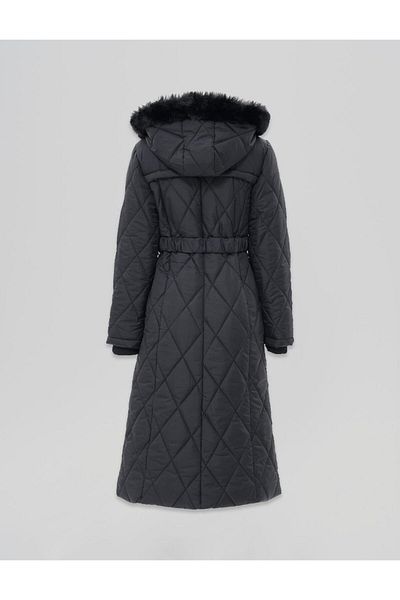 Kayra Stand Collar Zipper Detailed Quilted Coat