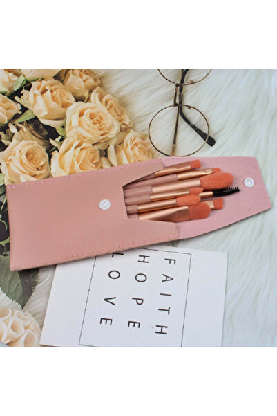 gaman 8-Piece Mini Makeup Brush Set - 11 cm Soft Tip with Leather Case Pink