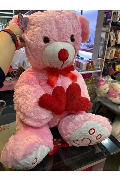 peluş Pink Cute Bear with Double Heart 90cm