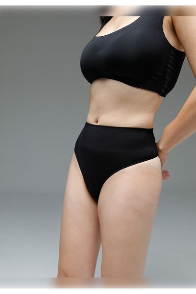 MİSTİRİK Montela Model Large Size High Waist Belly Recovery String Panties Corset Black Color