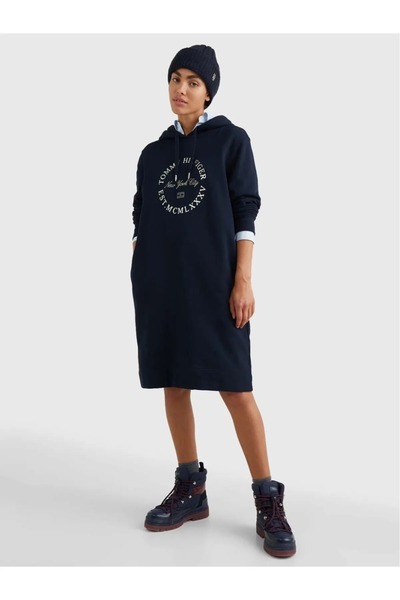Tommy Hilfiger Baskı Kapşonlu Pamuklu Elbise