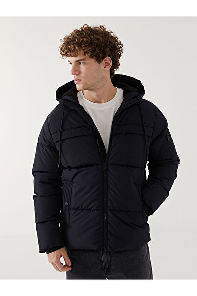 LC Waikiki Men's Black Standard Fit Hooded Coat