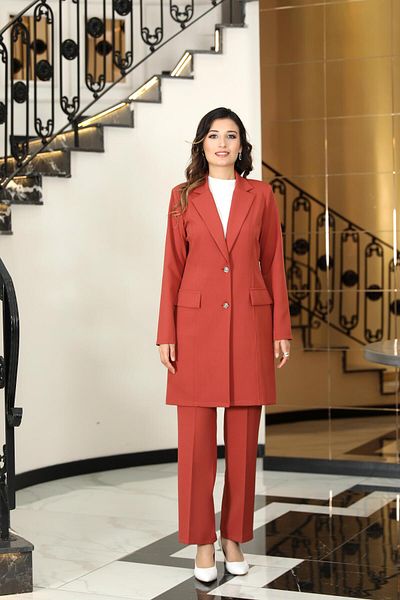 Modaviki Brick Color Parla Mono Collar Jacket Set - Elb70