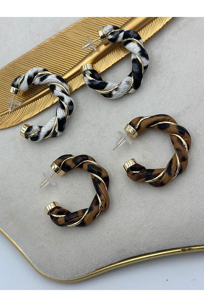 MyladyAccessoriess White Twisted Hoop Earrings - Leopard Pattern