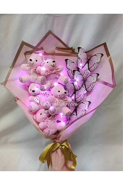Acilbirbuket Ayıcıklı kelebek buketi led ışıklı