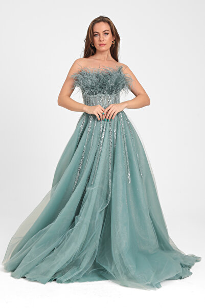 Hüseyin Baştürk Tüy Detaylı Prenses Kesim Abiye