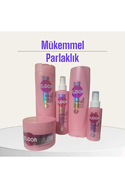 Elidor glycol 5 li Bakım Seti:Şampuan, Saç Kremi, Işıltı Serumu, Kurtarıcı Sprey , Saç Onarı Maskesi