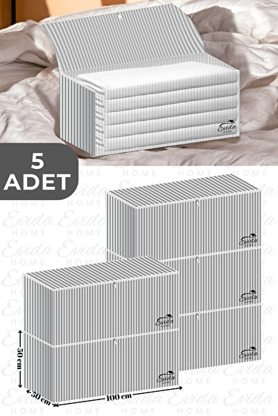 Evida 5 Adet Antrasit Çizgili Geniş Yorgan Hurcu - 100x50x50 cm - Baza Altı - Kıyafet - Büyük Yorgan Hurcu