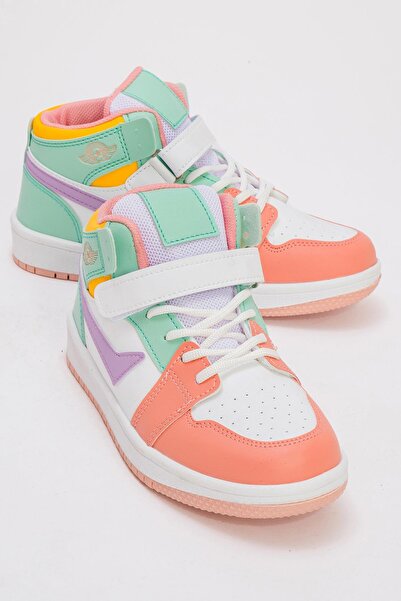 Ccway Dečija sportska obuća - na čičak i vezivanje, PRAŠKASTO BELO LILA ZELENO