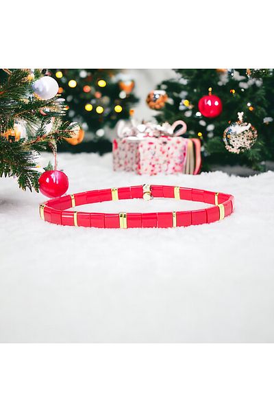 NAZLI TAKILAR Red Elastic Tila Bracelet''Love Fire''