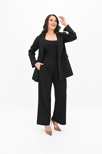 Koza Butik Γυναικείο Σετ Παντελόνι Μπουφάν με φαρδύ πόδι Plus Size 9008-25