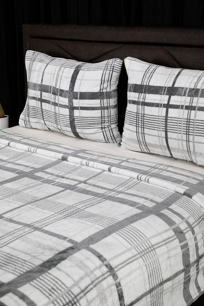 FAVORA 3 Pieces Woolly Double Blanket Bedspread Set - Gray