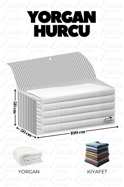 Evida 2 τεμάχια ανθρακί ριγέ μεγάλη τσάντα παπλώματος - 100x50x50 cm - κάτω από το κρεβάτι - ρούχα - μεγάλη τσάντα παπλώματος