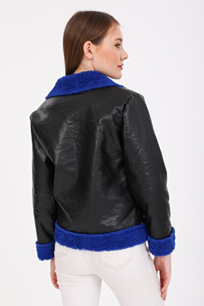 Reji Short Leather Coat with Fur Garnish