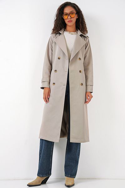 Bigdart 5940 Women's Double Breasted Collar Long Trench Coat - Stone