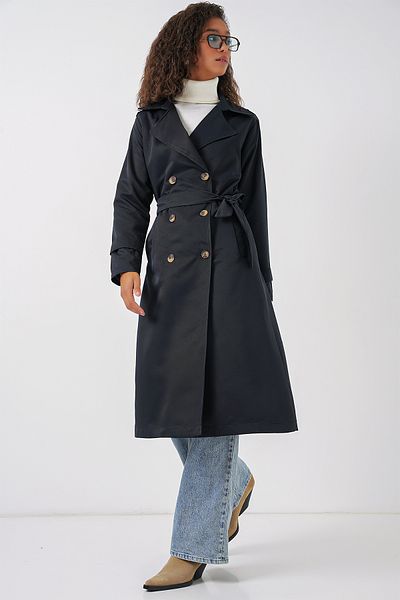Bigdart 5940 Women's Double Breasted Collar Long Trench Coat - Navy Blue