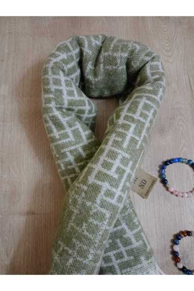 ENEFENDİ Green White Winter Shoulder Shawl - Soft Scarf, Warm 45X185