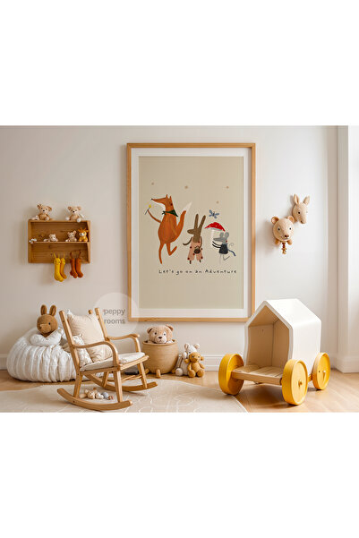 Peppy Rooms Doğal Ahşap Çerçeveli Çocuk Odası  Tablo Tavşan Tilki PEPPY-0055