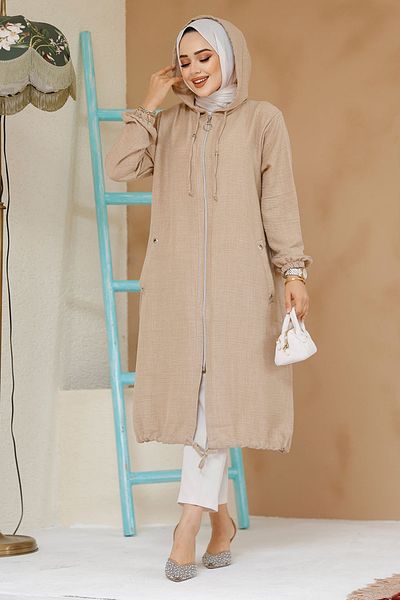 Neva Style Șapcă Hijab Bej cu fermoar - 70792BEIG