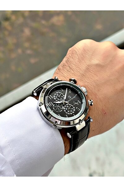 DAVID GUNER Fonksiyonlu Siyah Renk Deri Kordon Erkek Kol Saati 8247B3