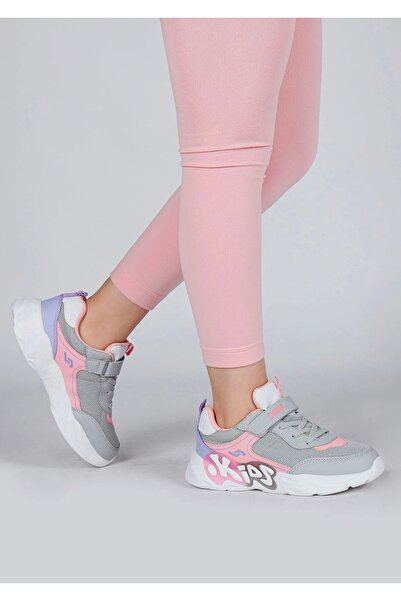 Jump 30013 Kız Çocuk Gri Pembe Ortopedik Cırtlı Günlük Spor Ayakkabı