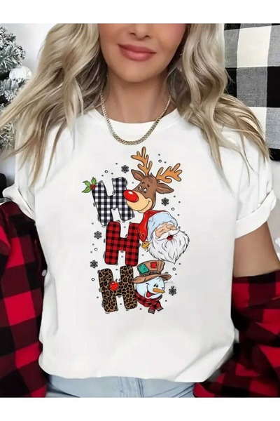 WOODROFFE Kadın Erkek Yılbaşı Mutlu Yıllar T-shirt Noel Christmas Baskılı Yen...