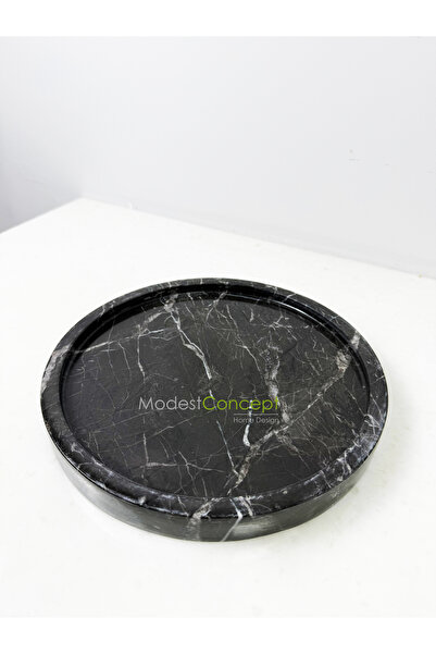 Modestmar Doğal Siyah Mermer Yuvarlak Tepsi 25cm