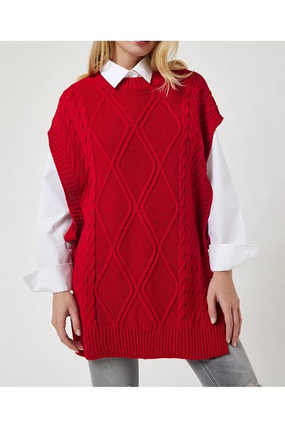 moda mh Women's Adjustable Patterned Side Tie 75 cm Sweater