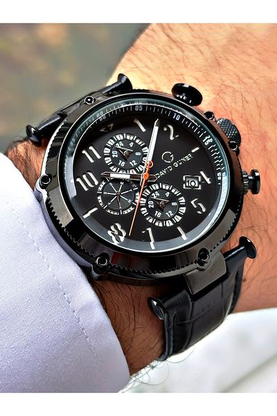 DAVID GUNER Black Leather Band Function Men's Wrist Watch 8247B