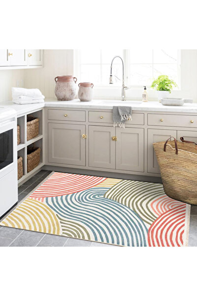 Rugs Modern Halı Efe Koleksiyonu Çok Renkli Geometrik Dalgalı Çizgiler Desenl...