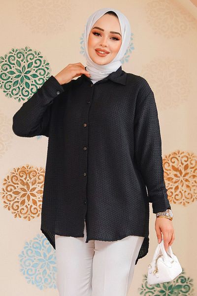Neva Style Cămașă neagră Hijab Gingham - 70901S