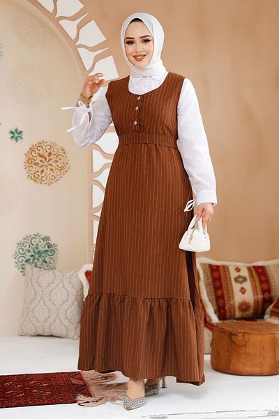 Neva Style Rochie Hijab Gilet Maro în dungi 70501KH