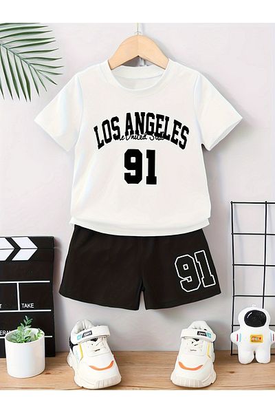 Let's Wear Premium Los Angeles Printed Children's Bottom Top T-Shirt Set