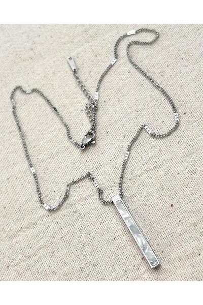 juleeco Çubuk İçi Sedef Model Silver Çelik Kolye