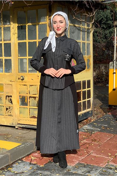 Moda Rosa 25K2229 - Anthracite - Arma Detailed Skirt Jacket Set