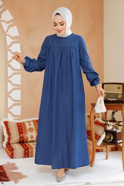 Neva Style Rochie din denim Hijab bleumarin - 19125L