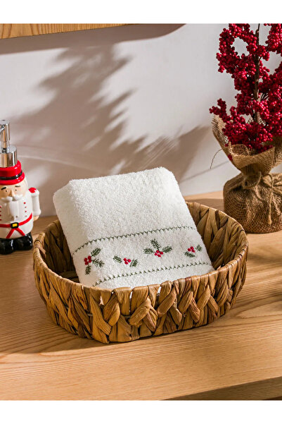 LC Waikiki Lcw Home Ecru Floral Embroidered Face Towel 50X80 cm