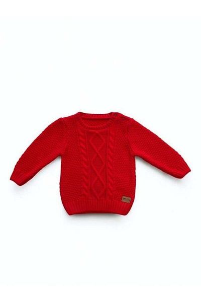Zekids Baby Knitted Patterned Red Knitwear Sweater