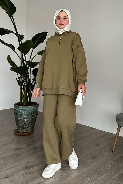 InStyle طقم كاكي مزدوج بسحاب مرتفع