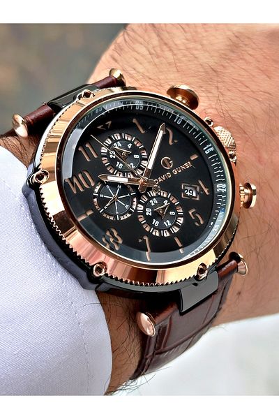DAVID GUNER Function Brown Color Leather Band Men's Wrist Watch 8247S6