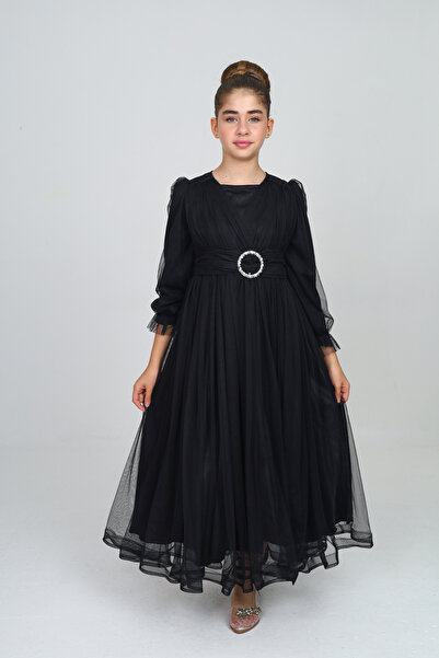 Joui Co Çocuk Siyah Tesettür Abiye Elbise Düğün Kıyafeti