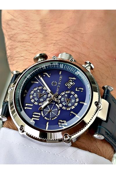 DAVID GUNER Navy Blue Function Leather Men's Wrist Watch - 8247B5