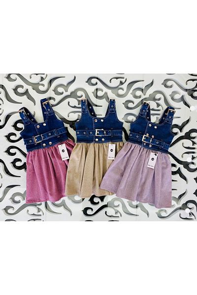 Hilal Akıncı Kids Markasensinkids Girl's Design Top Jeans Vest Gilet Pink Salopet Dress