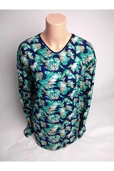 YAŞAR TRİKO تي شيرت من جلد الغزال بفتحة رقبة على شكل حرف V باللون الأزرق الدا...